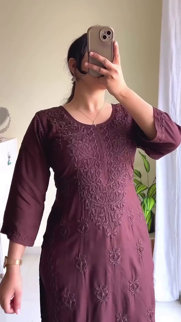 Brown Embroidered Kurta Set