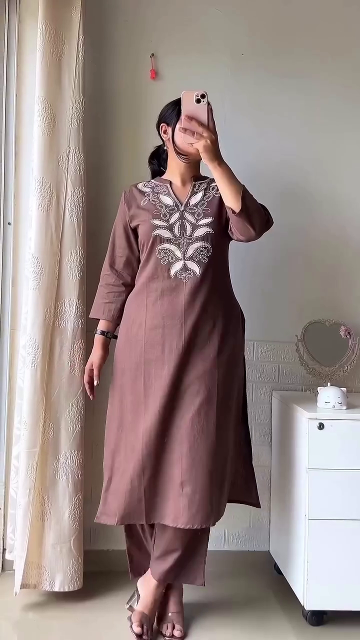 Navy Blue Floral Kurta Set