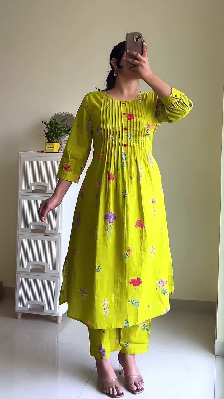 Bright Yellow Floral Kurta Set