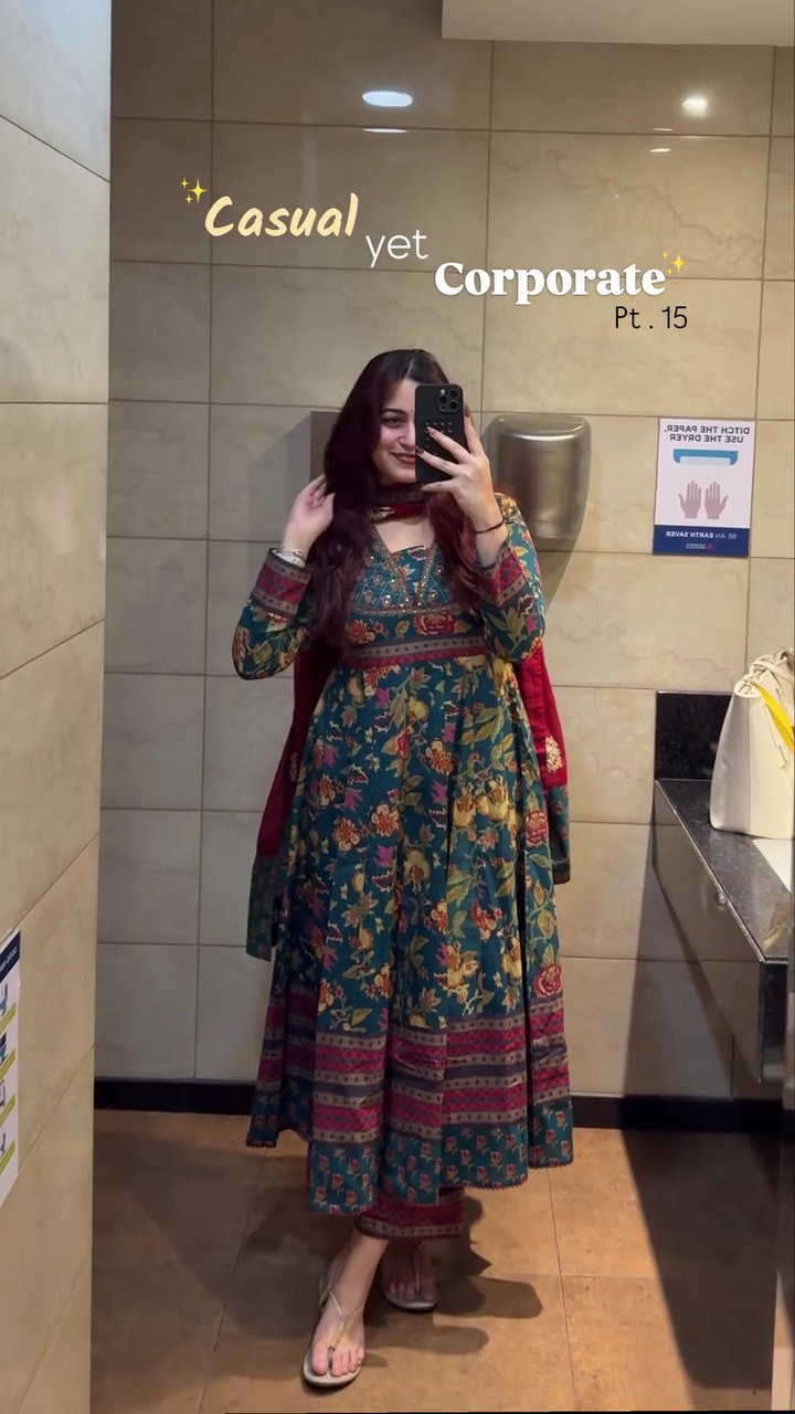 Women’s Baby Rose Mul Chanderi Ethnic Dress – Traditional Desi Style Outfit with Checks Print & 3 Layer Design