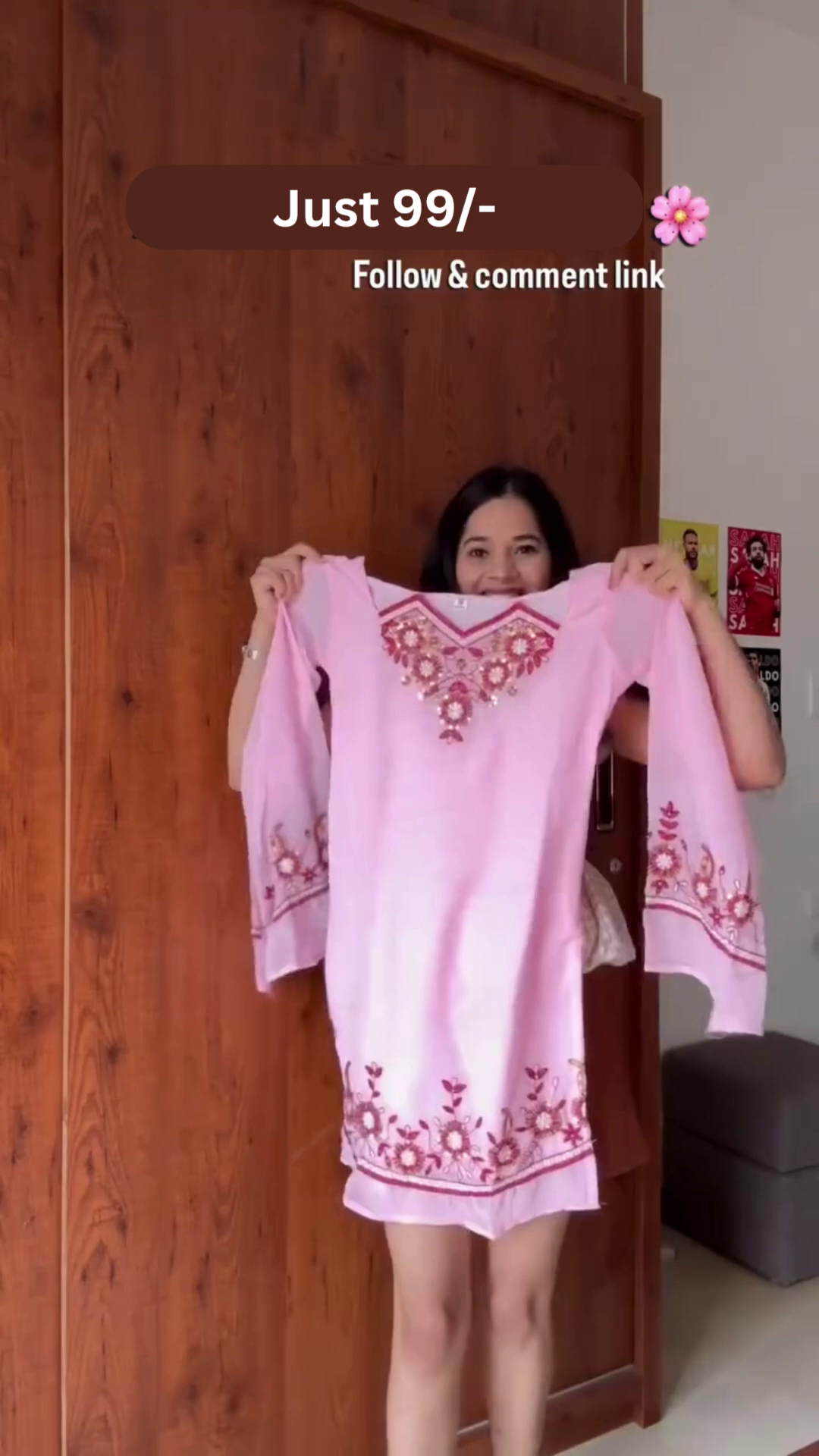 Women’s Pink Faux Georgette Tunic – Ethnic Embroidered Party Wear Top with Sequin Work