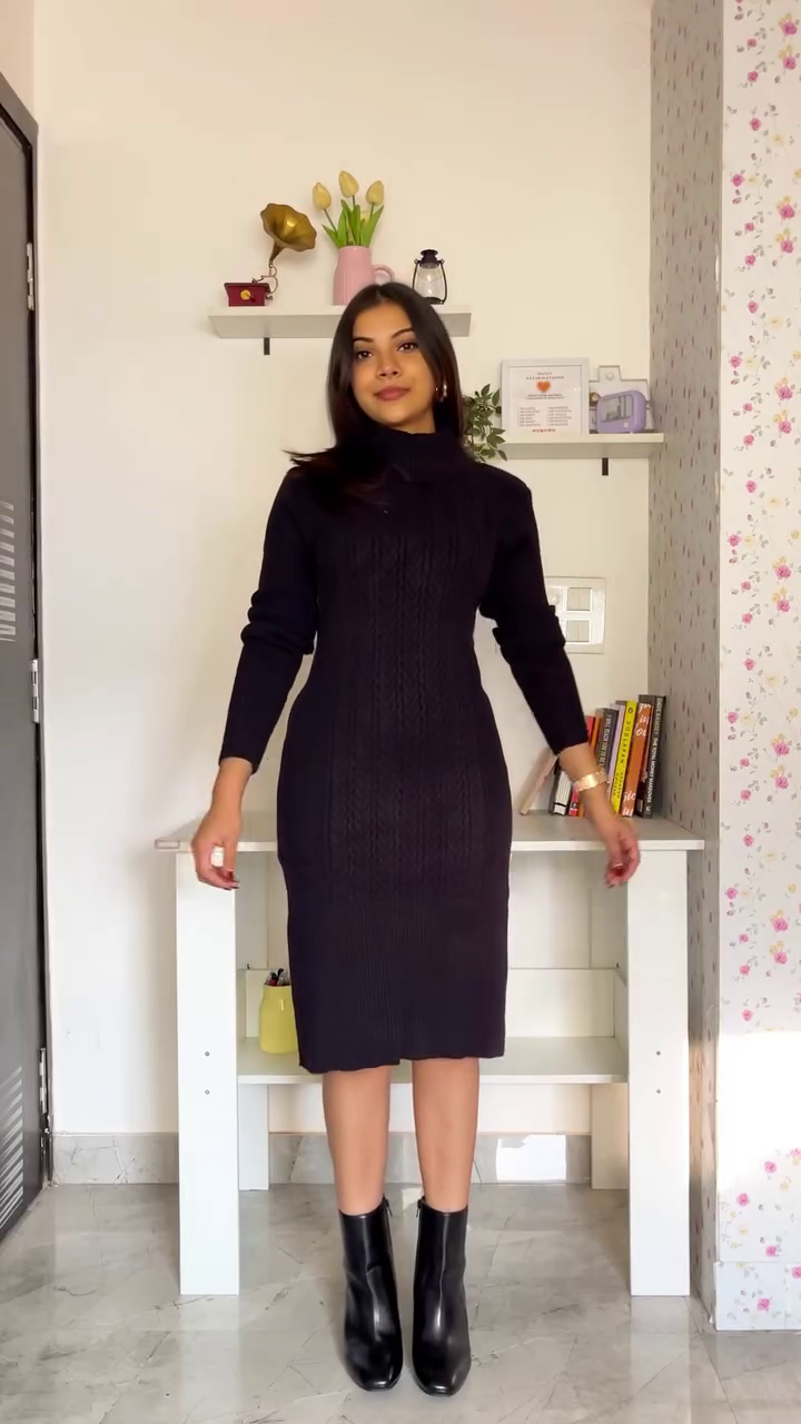 Maroon & Cream Striped Sweater Dress