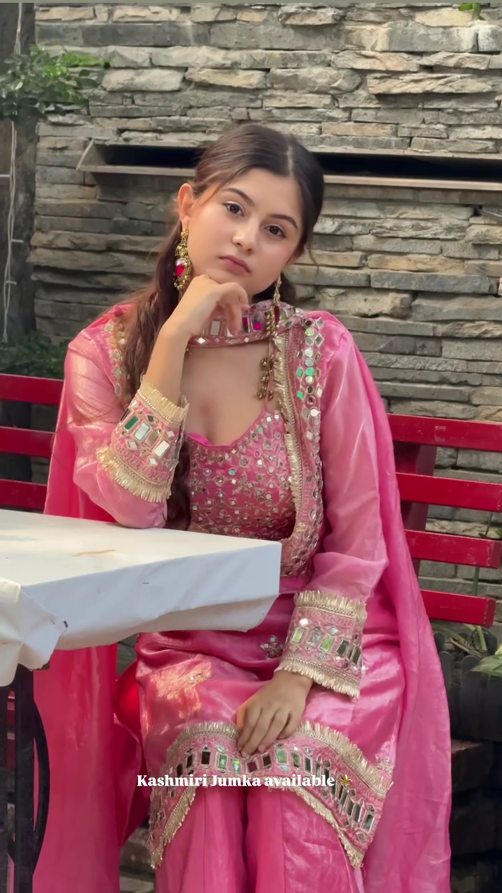 Women's Pink Embellished Party Wear Suit Set